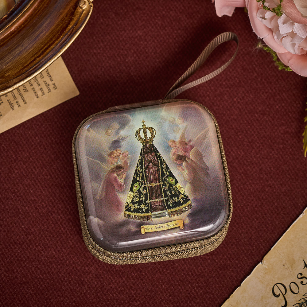 SolaceBeads Square Our Lady of Aparecida Rosary Case, Zipper Wrist Strap: Sacred Prayer Sanctuary Storage - image 3