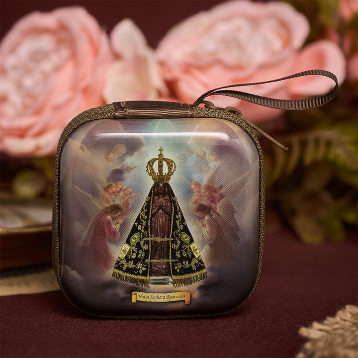 SolaceBeads Square Our Lady of Aparecida Rosary Case, Zipper Wrist Strap: Sacred Prayer Sanctuary Storage - image 0