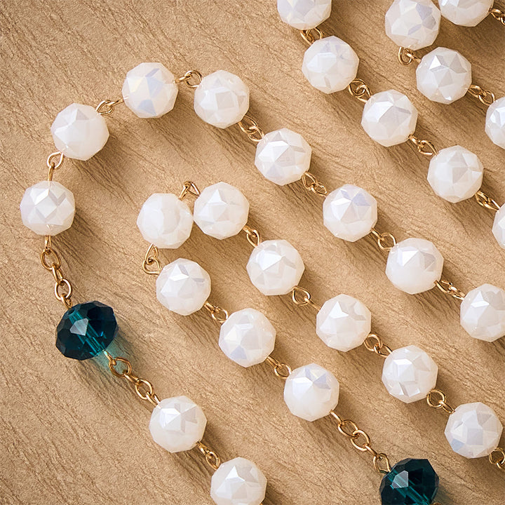 SolaceBeads White Faceted Crystal Rosary, Peacock Blue Accents, Guadalupe Medal: Soft Pure Devotion - image 5