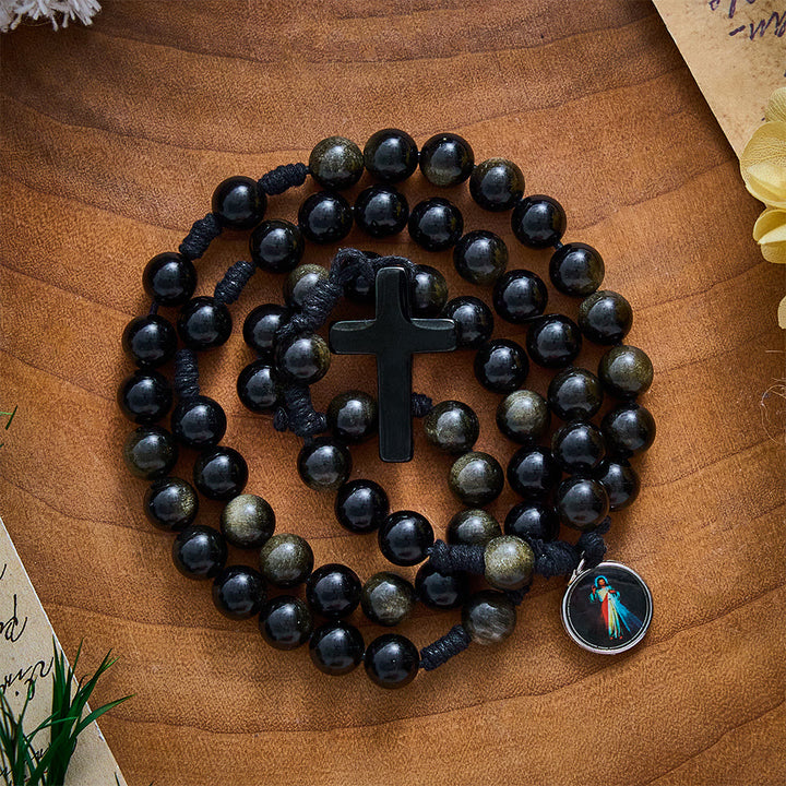 SolaceBeads Golden Obsidian Divine Mercy Stone Rosary &amp; Black Cross:The Merciful Redemptive Devotion - image 6