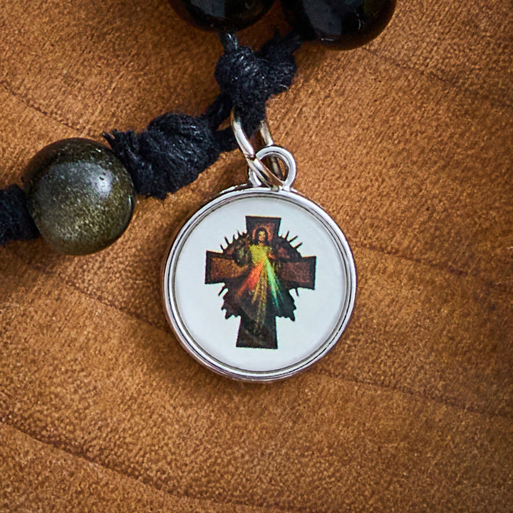 SolaceBeads Golden Obsidian Divine Mercy Stone Rosary &amp; Black Cross:The Merciful Redemptive Devotion - image 3