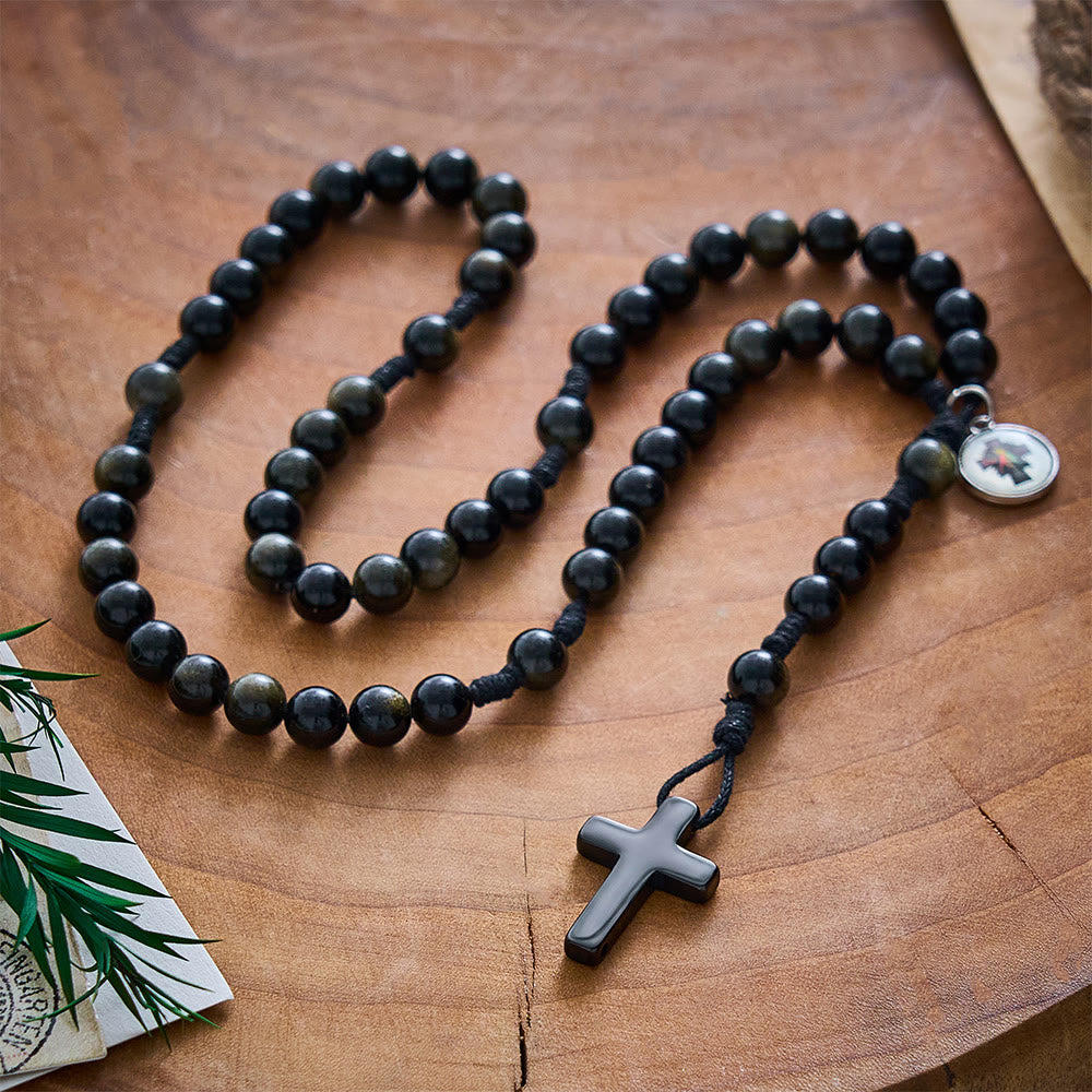 SolaceBeads Golden Obsidian Divine Mercy Stone Rosary &amp; Black Cross:The Merciful Redemptive Devotion - image 10