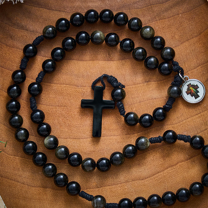 SolaceBeads Golden Obsidian Divine Mercy Stone Rosary &amp; Black Cross:The Merciful Redemptive Devotion - image 7