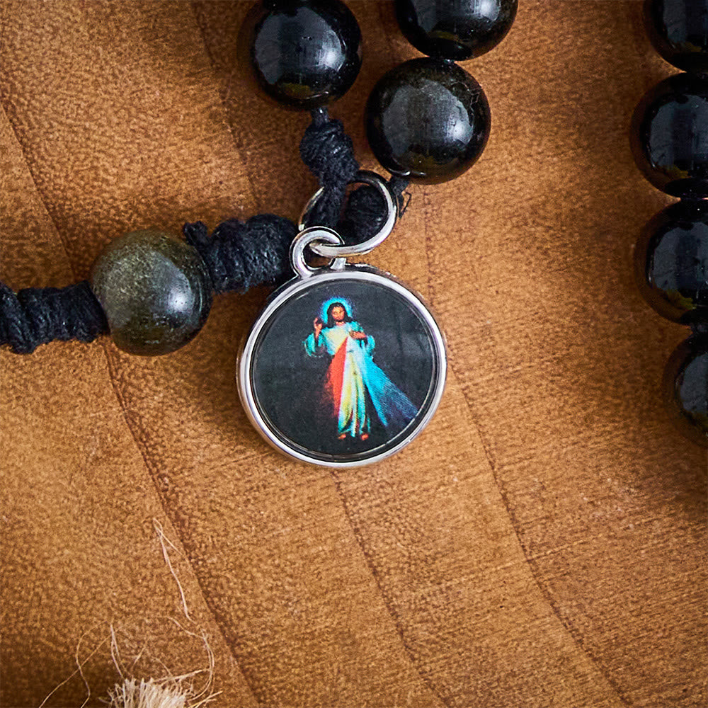 SolaceBeads Golden Obsidian Divine Mercy Stone Rosary &amp; Black Cross:The Merciful Redemptive Devotion - image 4