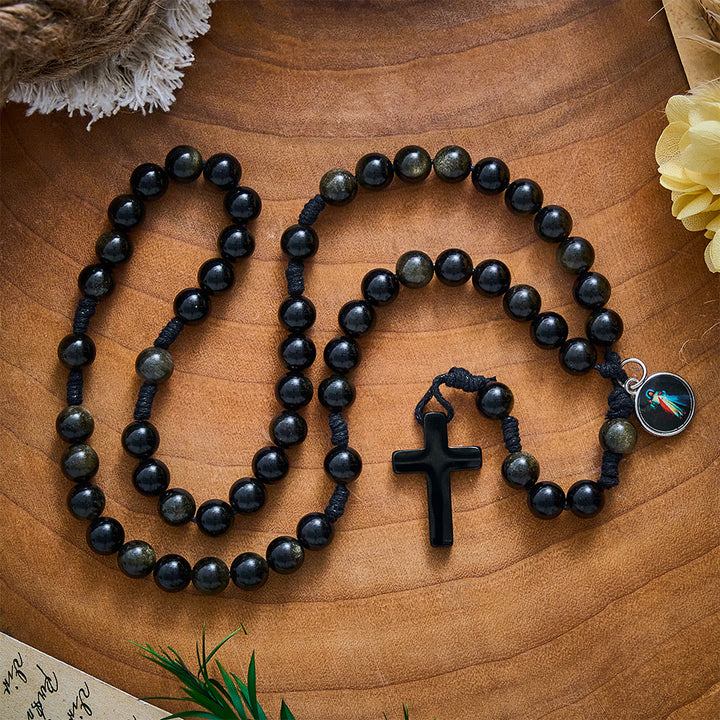SolaceBeads Golden Obsidian Divine Mercy Stone Rosary &amp; Black Cross:The Merciful Redemptive Devotion - image 8