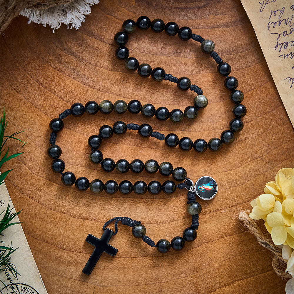 SolaceBeads Golden Obsidian Divine Mercy Stone Rosary &amp; Black Cross:The Merciful Redemptive Devotion - image 9