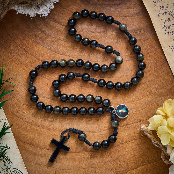 SolaceBeads Golden Obsidian Divine Mercy Stone Rosary &amp; Black Cross:The Merciful Redemptive Devotion - image 9
