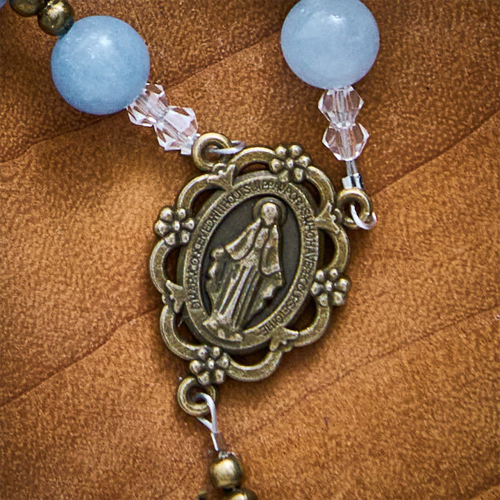 Solacebeads Light Aquamarine Stone Rosary With Metal Rose Accents: The Calming Blessing Of Maria - image 3