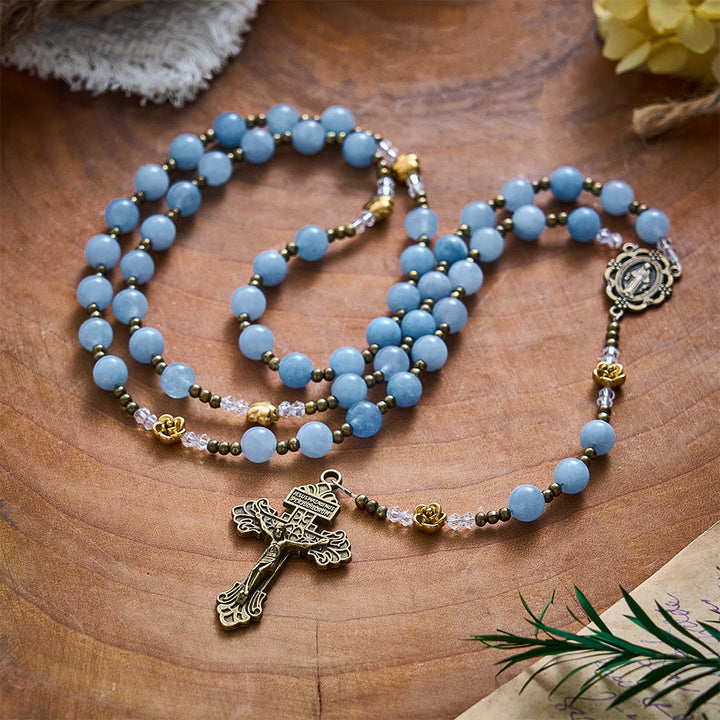 Solacebeads Light Aquamarine Stone Rosary With Metal Rose Accents: The Calming Blessing Of Maria - image 8