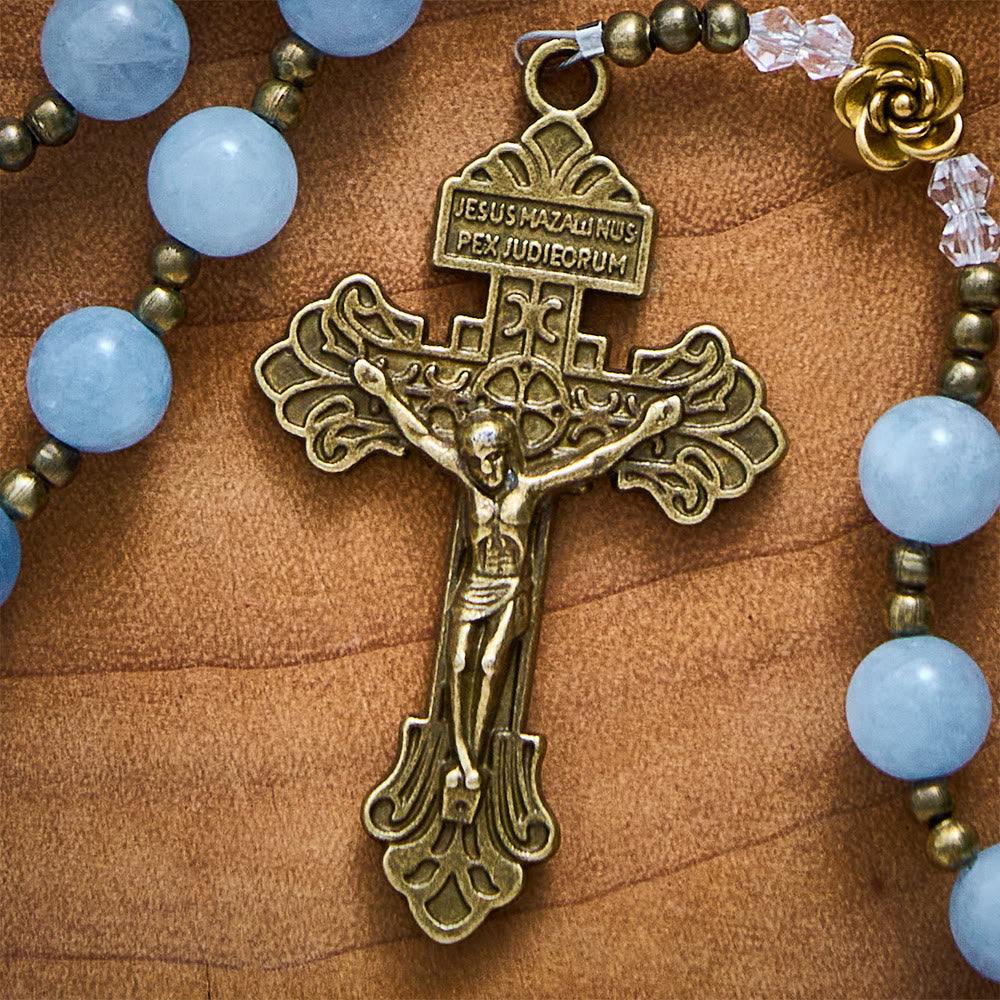 Solacebeads Light Aquamarine Stone Rosary With Metal Rose Accents: The Calming Blessing Of Maria - image 4