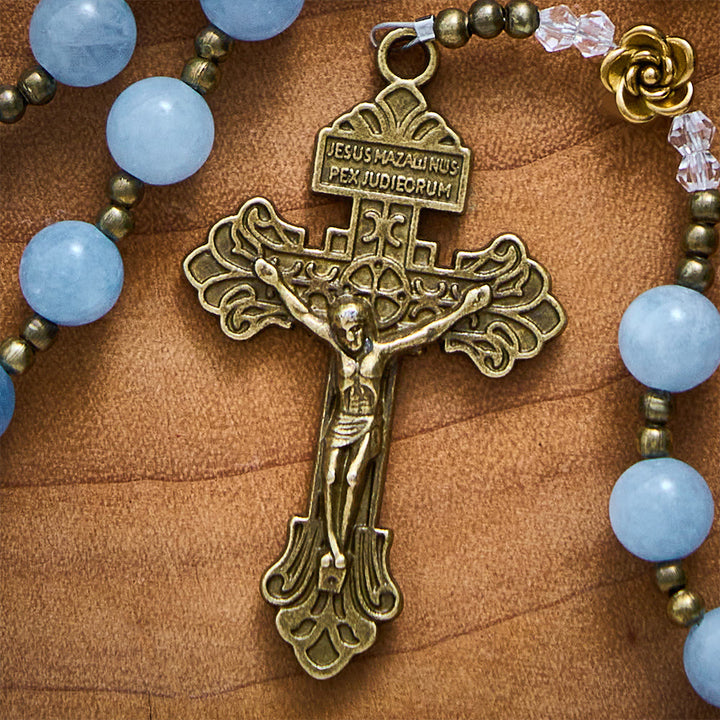 Solacebeads Light Aquamarine Stone Rosary With Metal Rose Accents: The Calming Blessing Of Maria - image 4