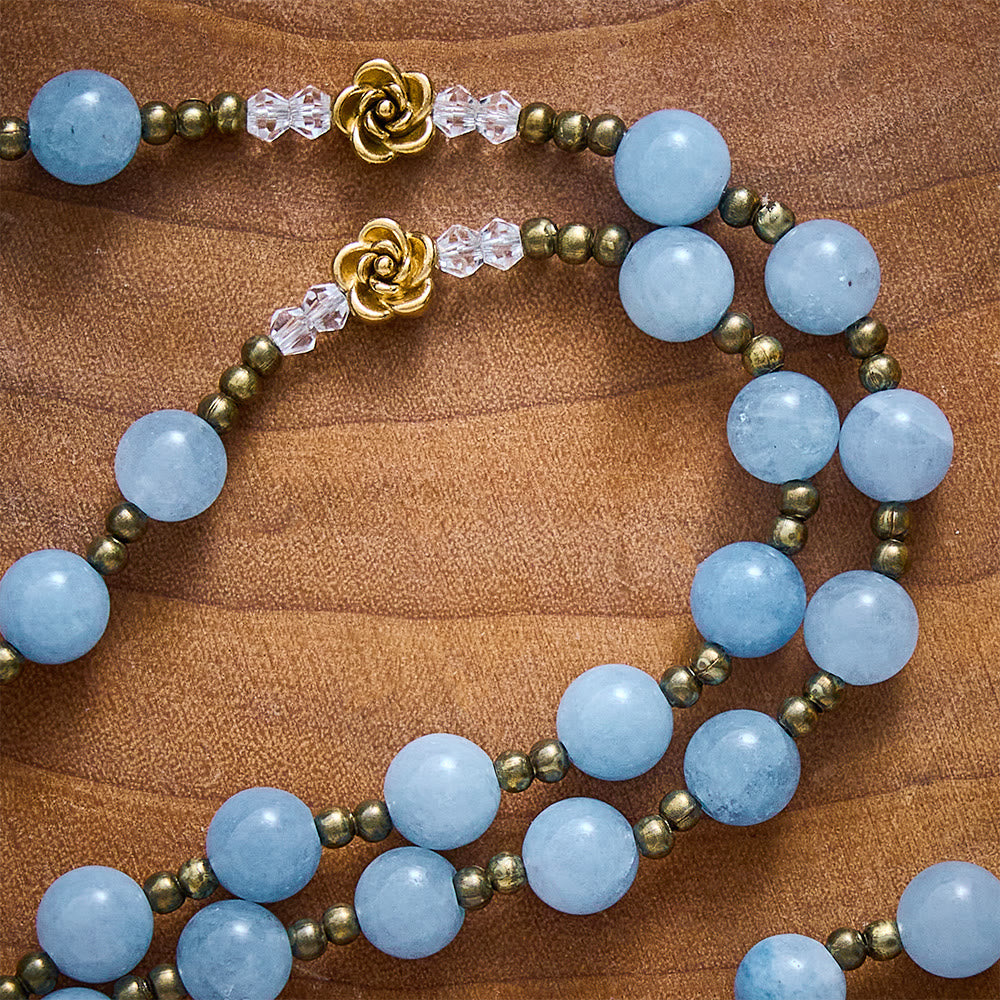 Solacebeads Light Aquamarine Stone Rosary With Metal Rose Accents: The Calming Blessing Of Maria - image 2