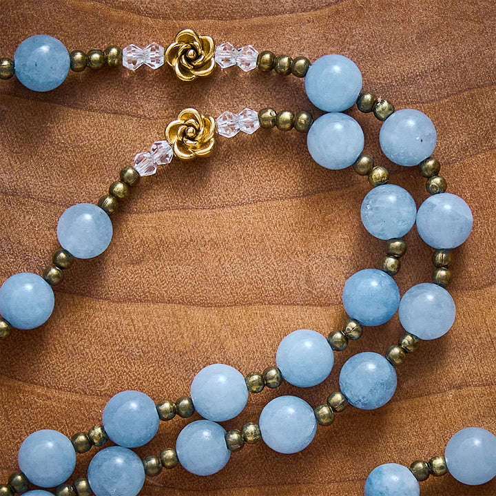 Solacebeads Light Aquamarine Stone Rosary With Metal Rose Accents: The Calming Blessing Of Maria - image 2