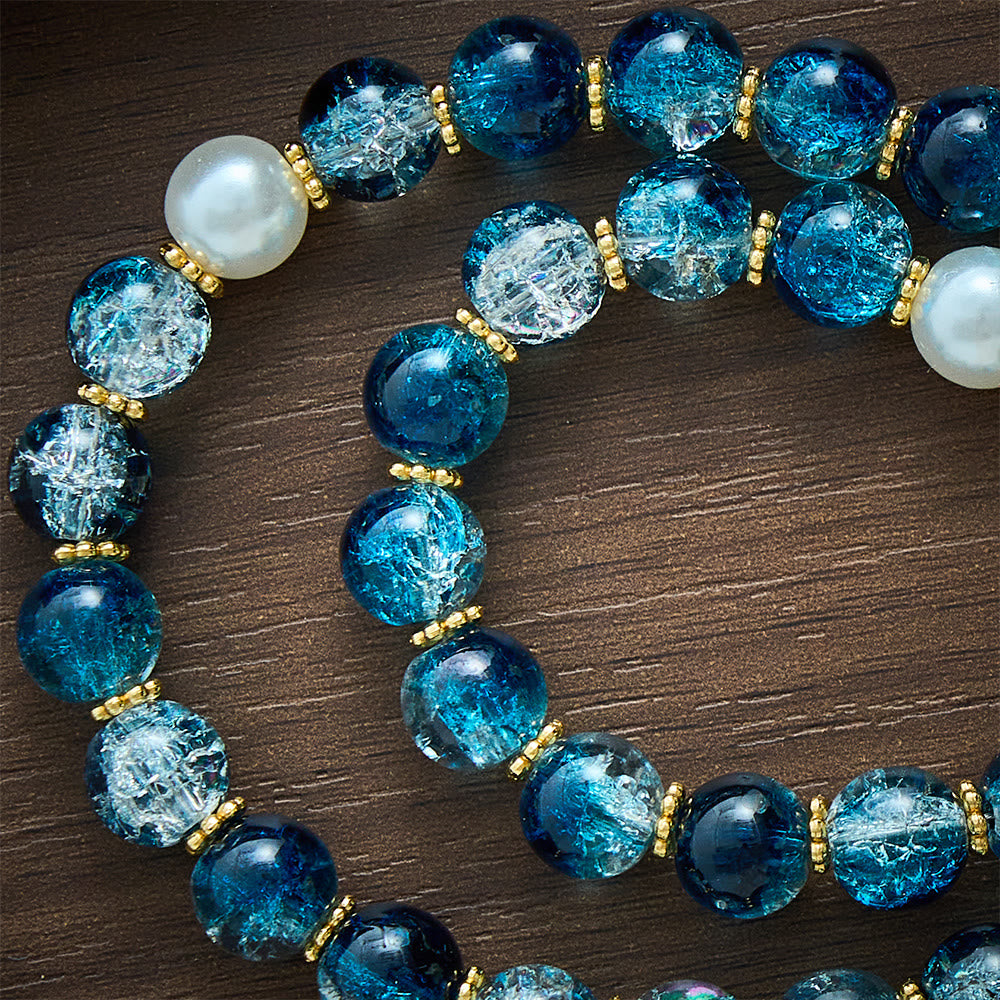SolaceBeads Gradient Ocean Crackle Glass Rosary &amp; Pearl Embedded Cross: Rooted in Guadalupe Faith - image 2