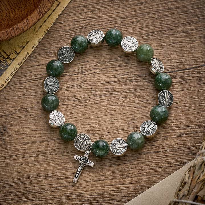 SolaceBeads Seraphinite &amp; Benedict Medal Rosary Bracelet: Infused with Benedict&