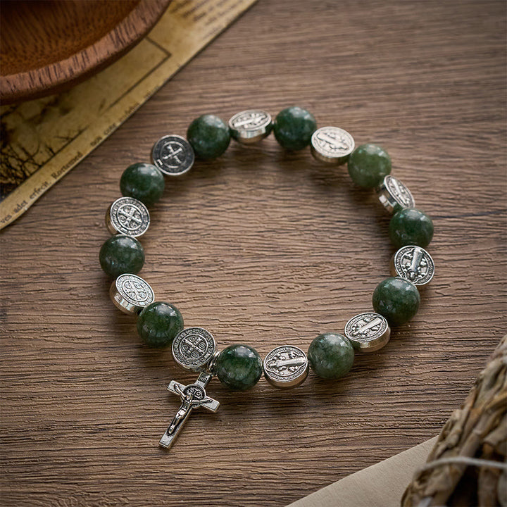 SolaceBeads Seraphinite &amp; Benedict Medal Rosary Bracelet: Infused with Benedict&