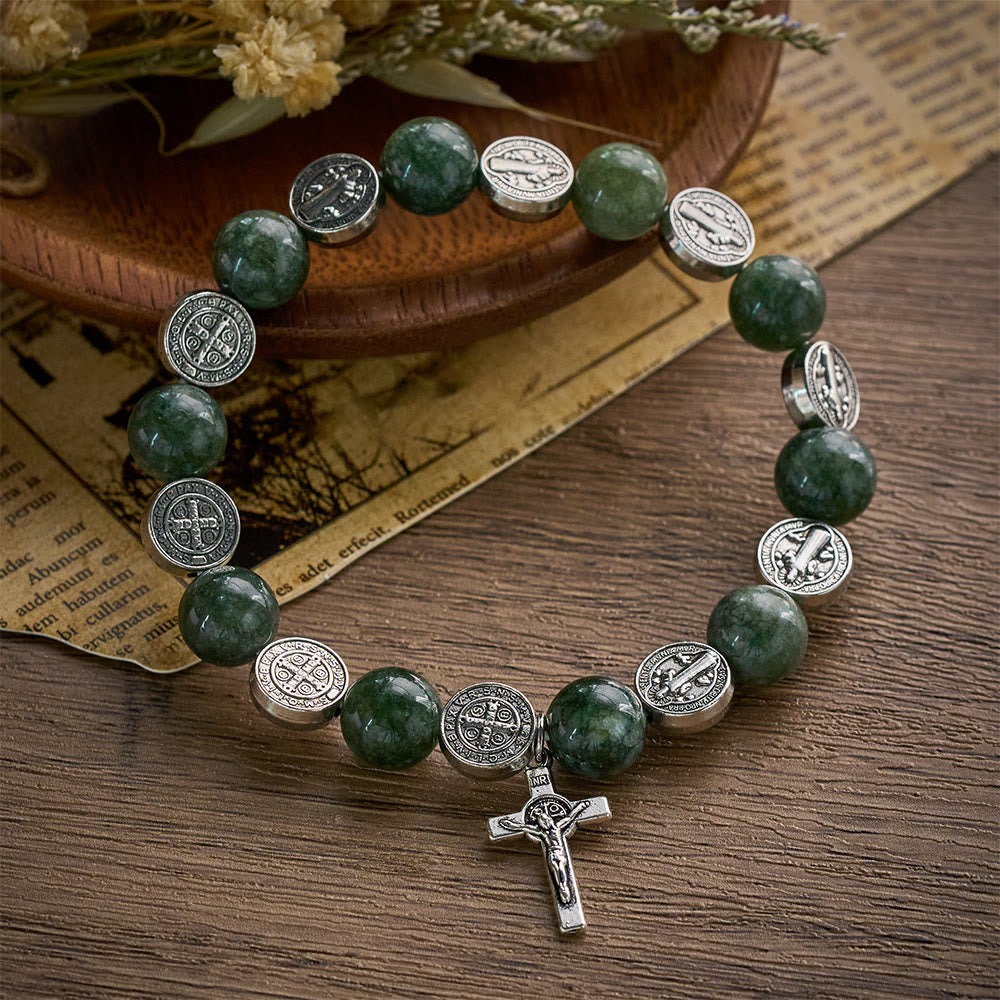 SolaceBeads Seraphinite &amp; Benedict Medal Rosary Bracelet: Infused with Benedict&