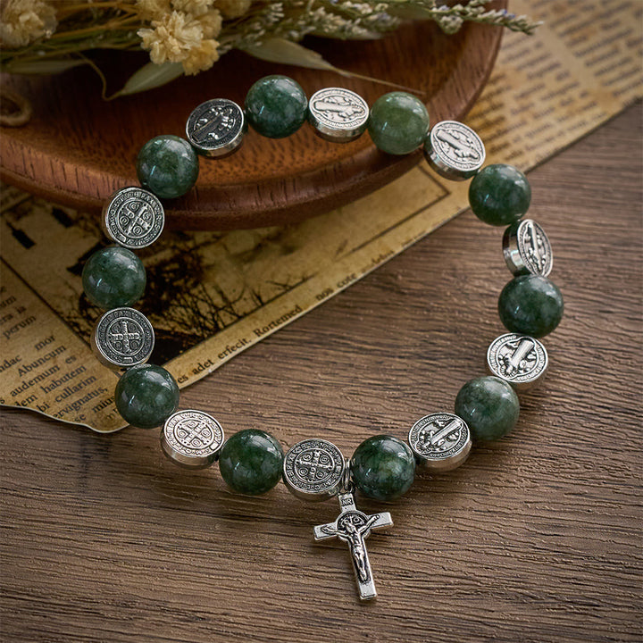 SolaceBeads Seraphinite &amp; Benedict Medal Rosary Bracelet: Infused with Benedict&