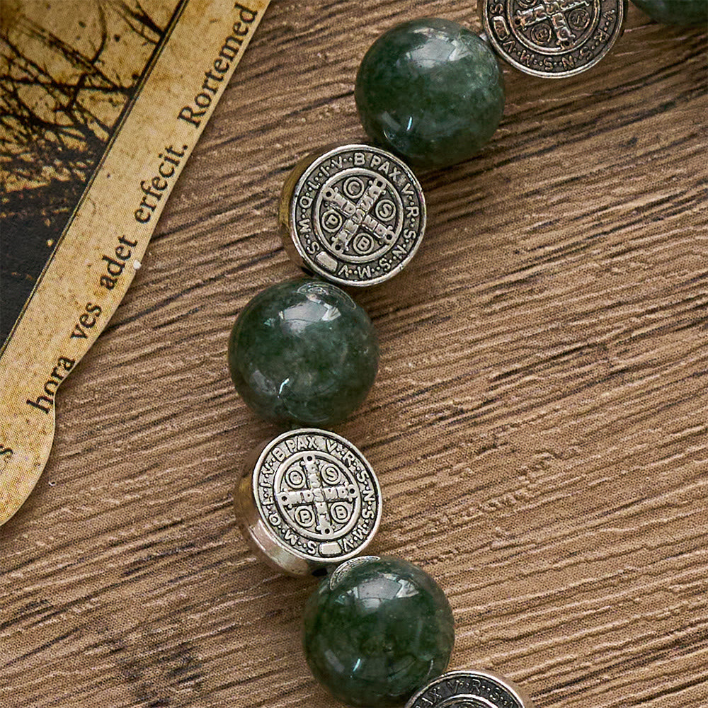 SolaceBeads Seraphinite &amp; Benedict Medal Rosary Bracelet: Infused with Benedict&