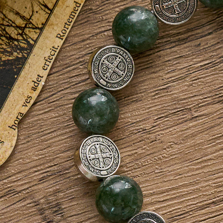 SolaceBeads Seraphinite &amp; Benedict Medal Rosary Bracelet: Infused with Benedict&