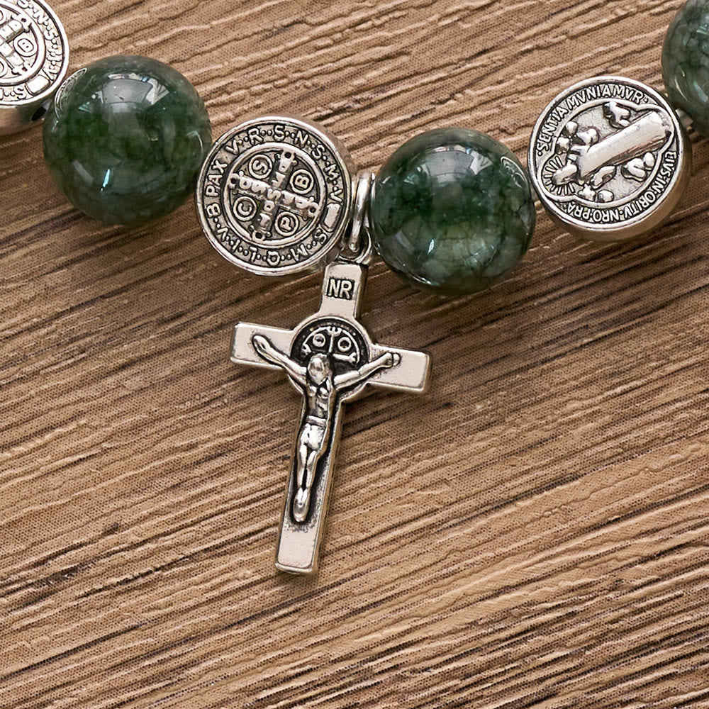 SolaceBeads Seraphinite &amp; Benedict Medal Rosary Bracelet: Infused with Benedict&
