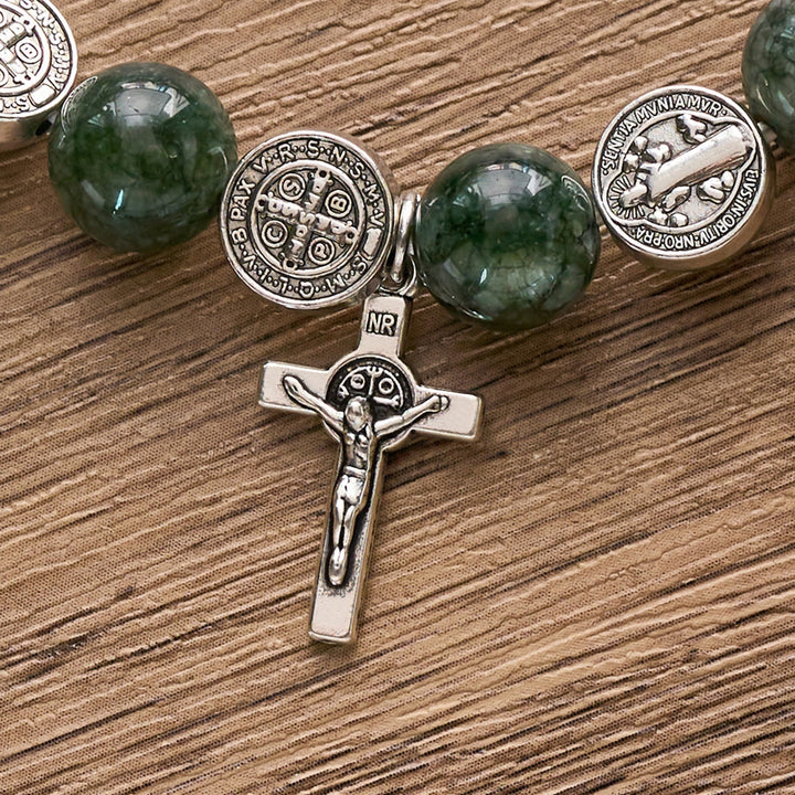 SolaceBeads Seraphinite &amp; Benedict Medal Rosary Bracelet: Infused with Benedict&