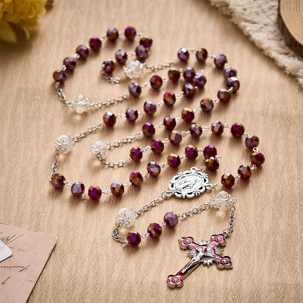SolaceBeads Red AB Crystal Rosary,  Miraculous Medal &amp; Red Crucifix: Radiant Scarlet Shining Devotion - image 2
