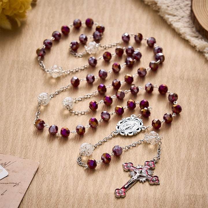 SolaceBeads Red AB Crystal Rosary,  Miraculous Medal &amp; Red Crucifix: Radiant Scarlet Shining Devotion - image 2