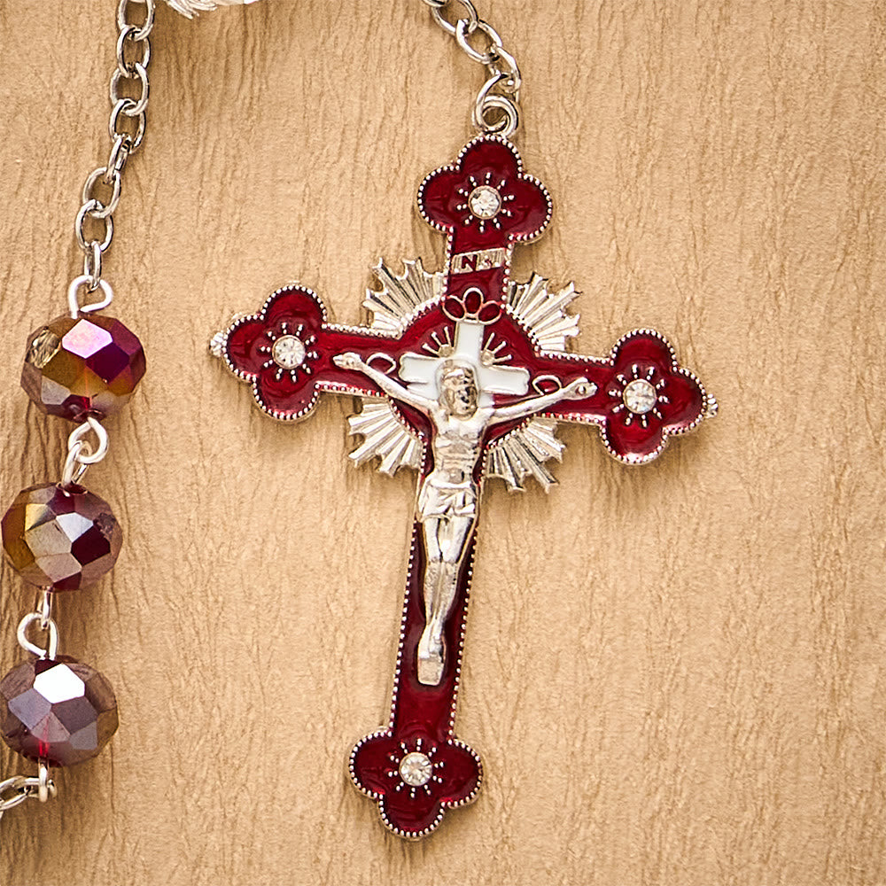 SolaceBeads Red AB Crystal Rosary,  Miraculous Medal &amp; Red Crucifix: Radiant Scarlet Shining Devotion - image 6