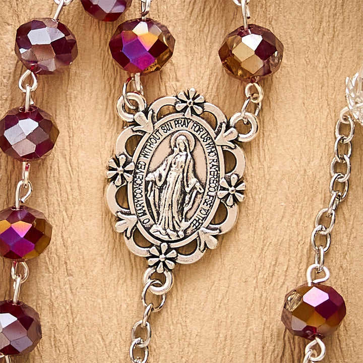 SolaceBeads Red AB Crystal Rosary,  Miraculous Medal &amp; Red Crucifix: Radiant Scarlet Shining Devotion - image 5