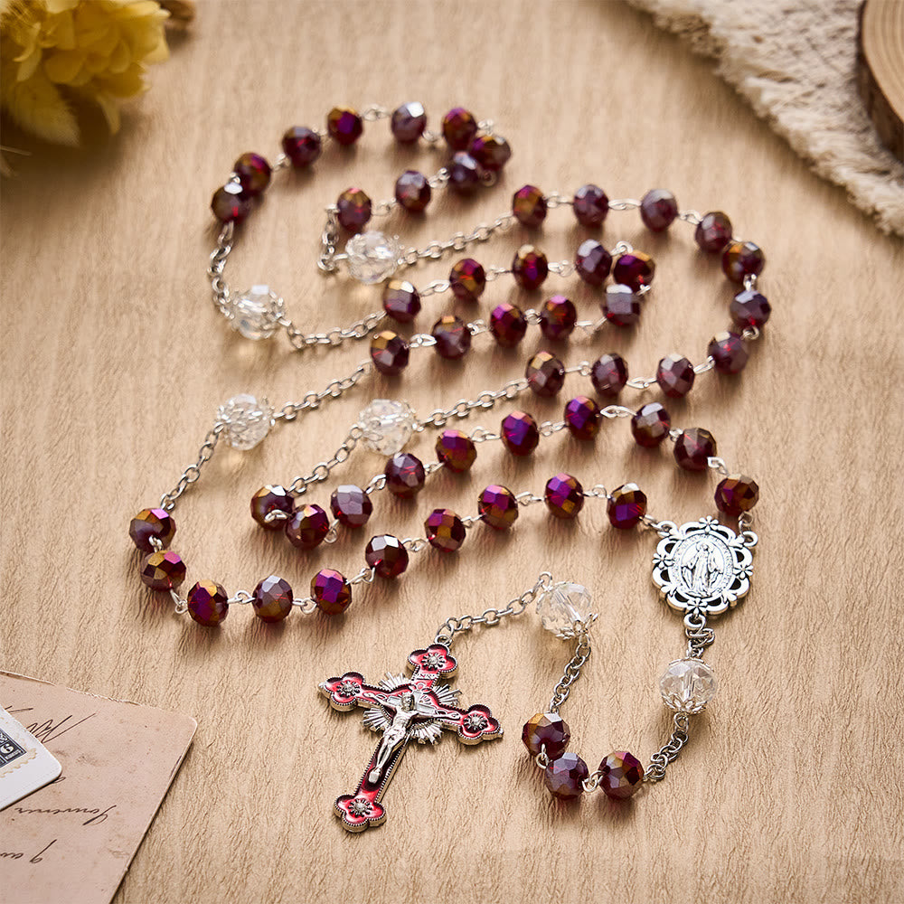 SolaceBeads Red AB Crystal Rosary,  Miraculous Medal &amp; Red Crucifix: Radiant Scarlet Shining Devotion - image 3