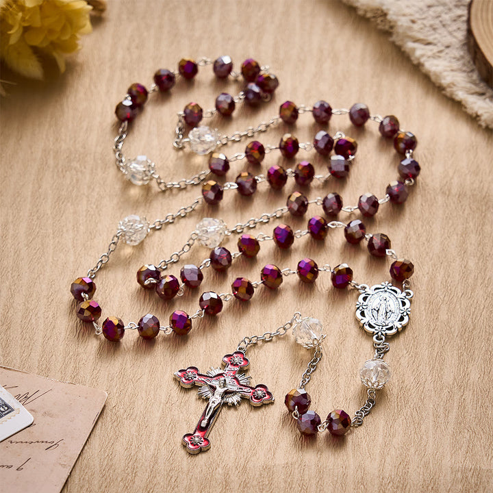 SolaceBeads Red AB Crystal Rosary,  Miraculous Medal &amp; Red Crucifix: Radiant Scarlet Shining Devotion - image 3