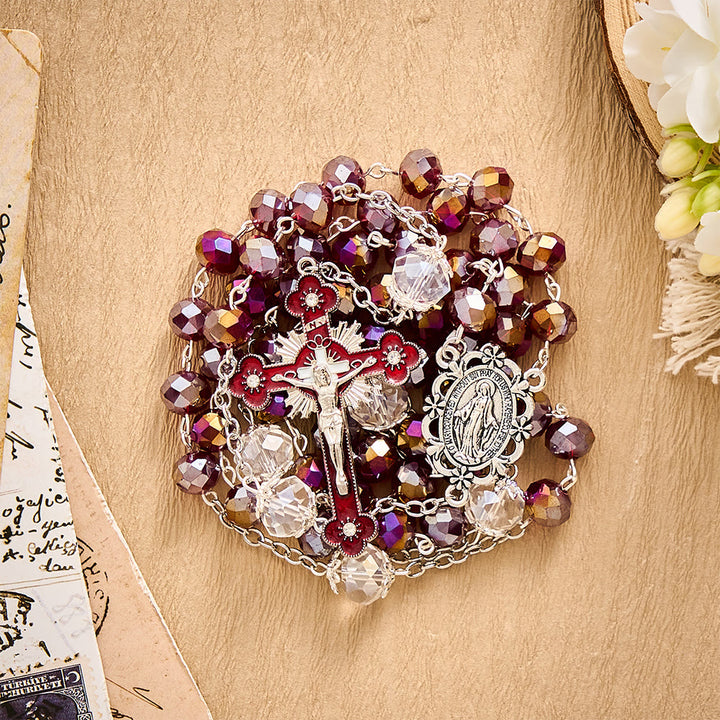 SolaceBeads Red AB Crystal Rosary,  Miraculous Medal &amp; Red Crucifix: Radiant Scarlet Shining Devotion - image 7