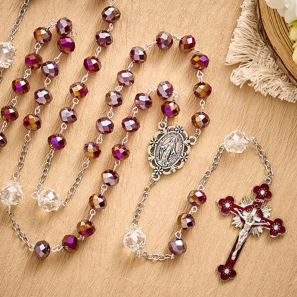 SolaceBeads Red AB Crystal Rosary,  Miraculous Medal & Red Crucifix: Radiant Scarlet Shining Devotion - Red - image 0