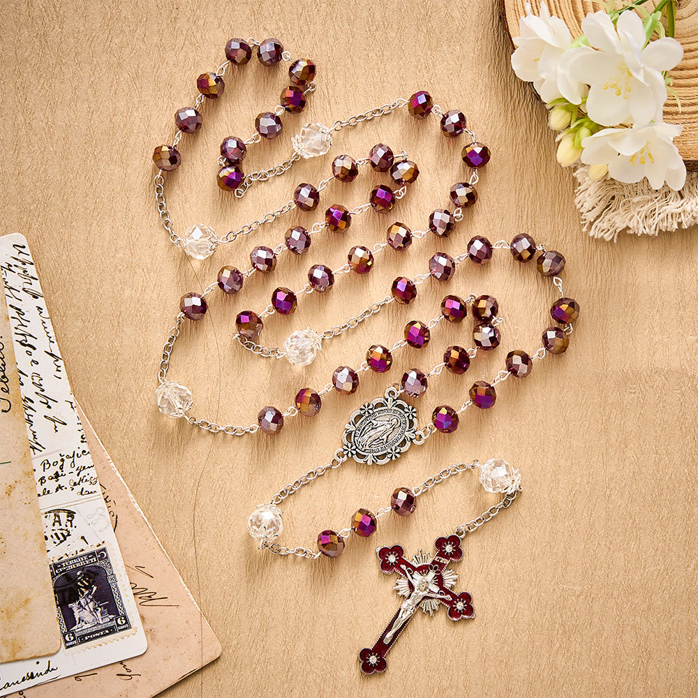 SolaceBeads Red AB Crystal Rosary,  Miraculous Medal &amp; Red Crucifix: Radiant Scarlet Shining Devotion - image 8