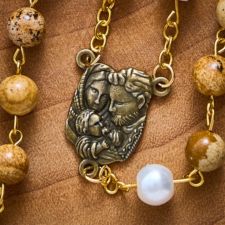 SolaceBeads Natural Picture Stone Rosary, Pearl &amp; Swirl Glass, Pietà Cross: Steadfast Spiritual Prayer - image 6