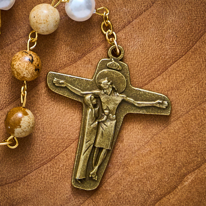 SolaceBeads Natural Picture Stone Rosary, Pearl &amp; Swirl Glass, Pietà Cross: Steadfast Spiritual Prayer - image 7