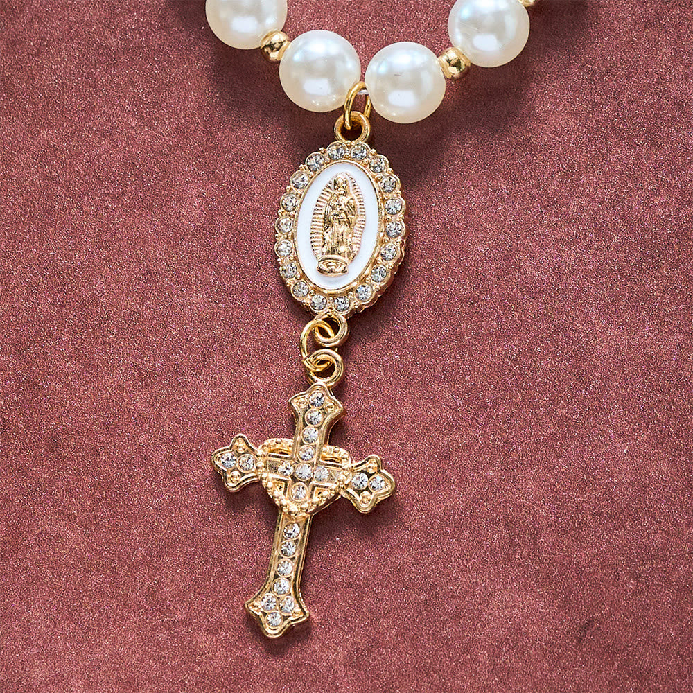 SolaceBeads Cream White Car Rosary &amp; Sacred Heart Cross: Blessed by Guadalupe quiet traveling grace - image 16
