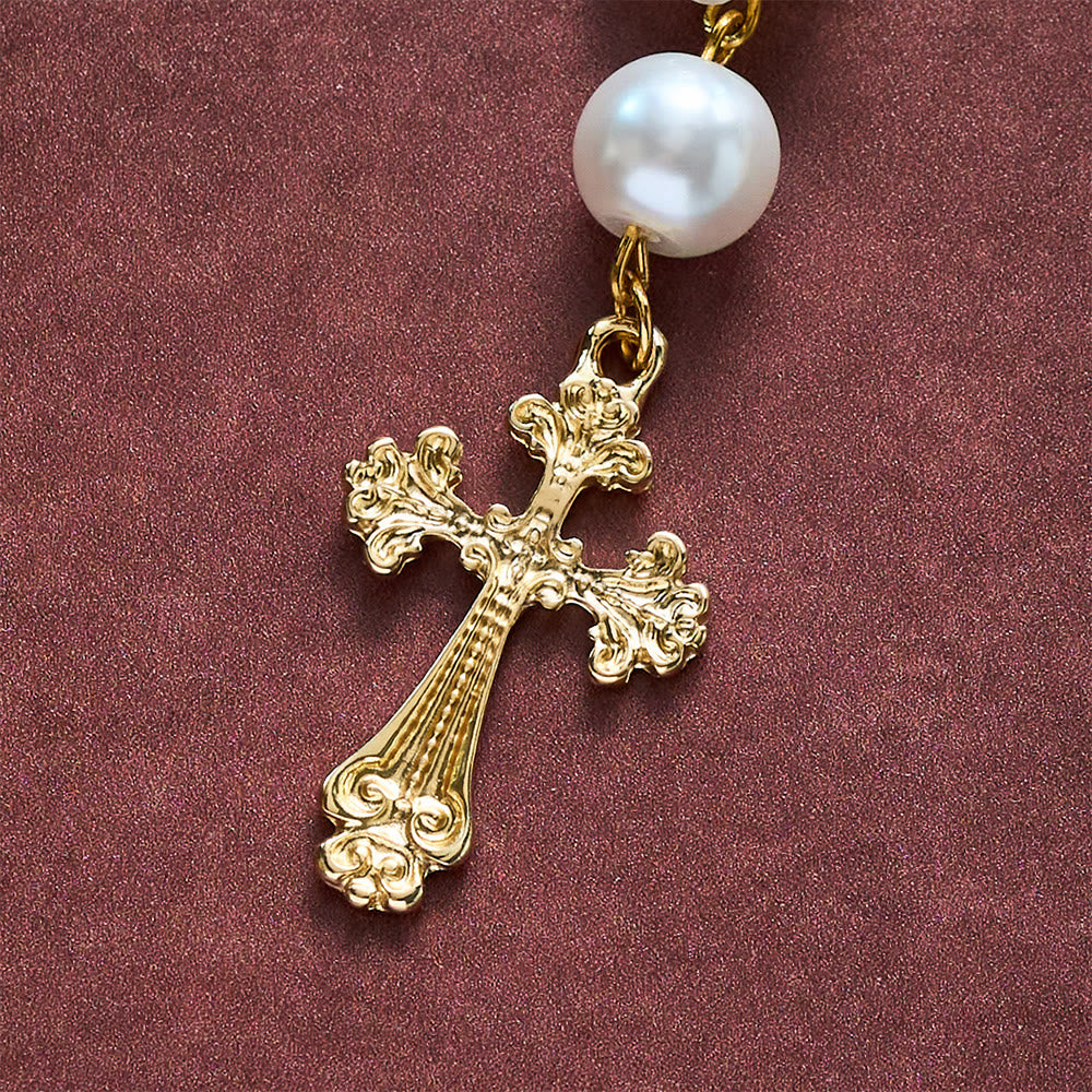 SolaceBeads Dual Use Car &amp; Bag Rosary, Pearl Rose Accents, Miraculous Medal Cross: Safe Travel Blessing - image 6