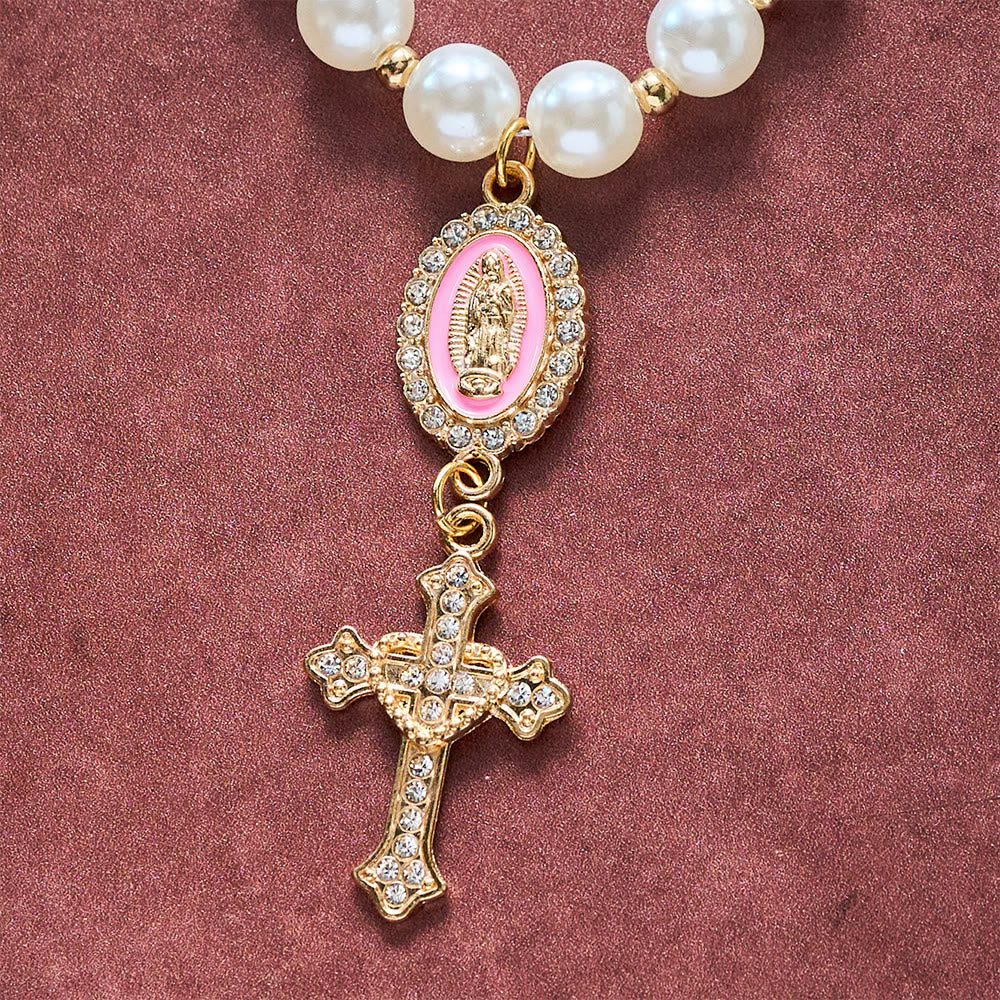 SolaceBeads Cream White Car Rosary &amp; Sacred Heart Cross: Blessed by Guadalupe quiet traveling grace - image 17