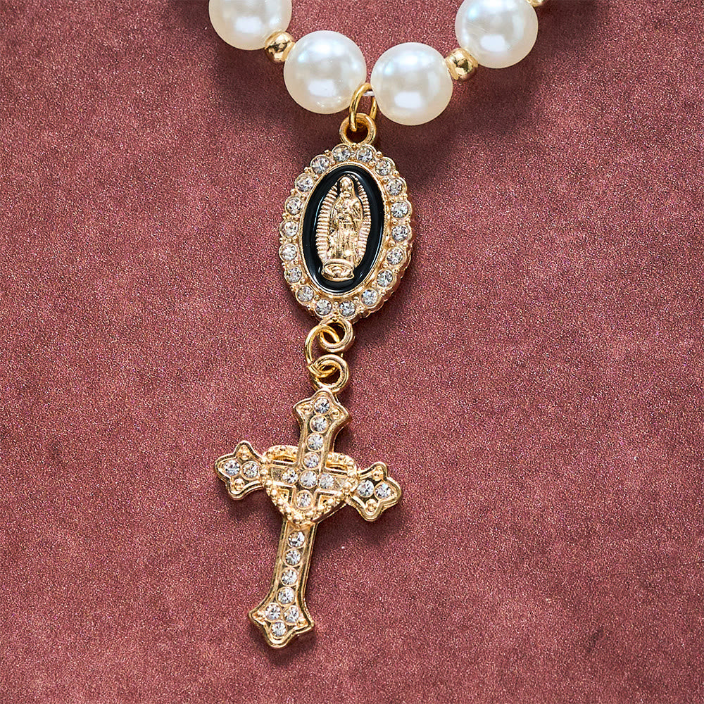 SolaceBeads Cream White Car Rosary &amp; Sacred Heart Cross: Blessed by Guadalupe quiet traveling grace - image 18