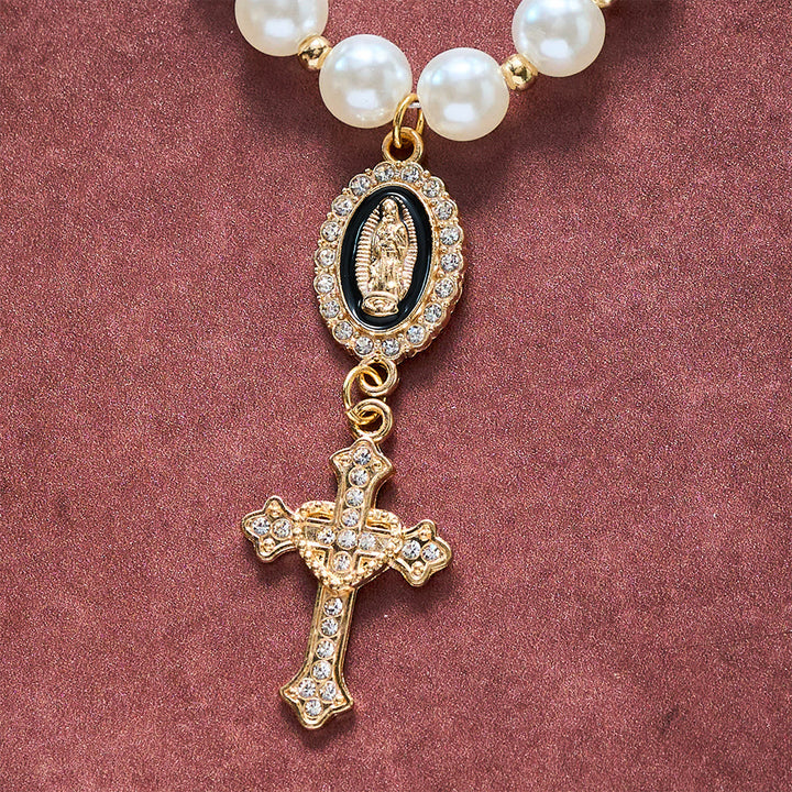 SolaceBeads Cream White Car Rosary &amp; Sacred Heart Cross: Blessed by Guadalupe quiet traveling grace - image 18