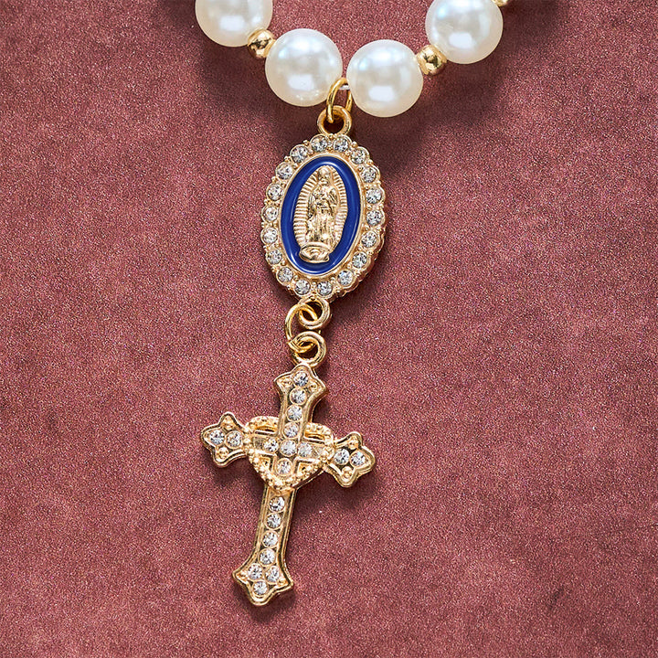 SolaceBeads Cream White Car Rosary &amp; Sacred Heart Cross: Blessed by Guadalupe quiet traveling grace - image 20