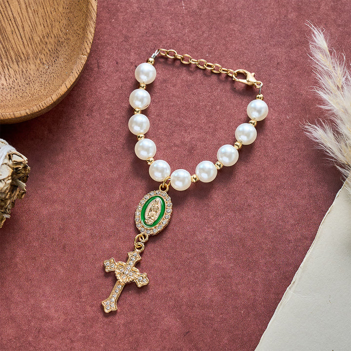 SolaceBeads Cream White Car Rosary &amp; Sacred Heart Cross: Blessed by Guadalupe quiet traveling grace - image 29