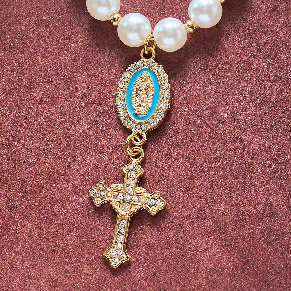 SolaceBeads Cream White Car Rosary &amp; Sacred Heart Cross: Blessed by Guadalupe quiet traveling grace - image 22