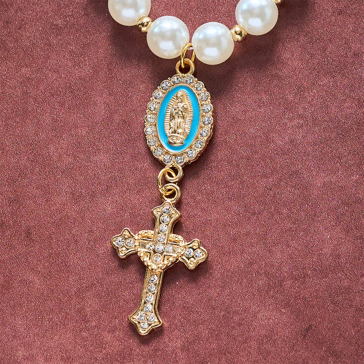 SolaceBeads Cream White Car Rosary &amp; Sacred Heart Cross: Blessed by Guadalupe quiet traveling grace - image 22
