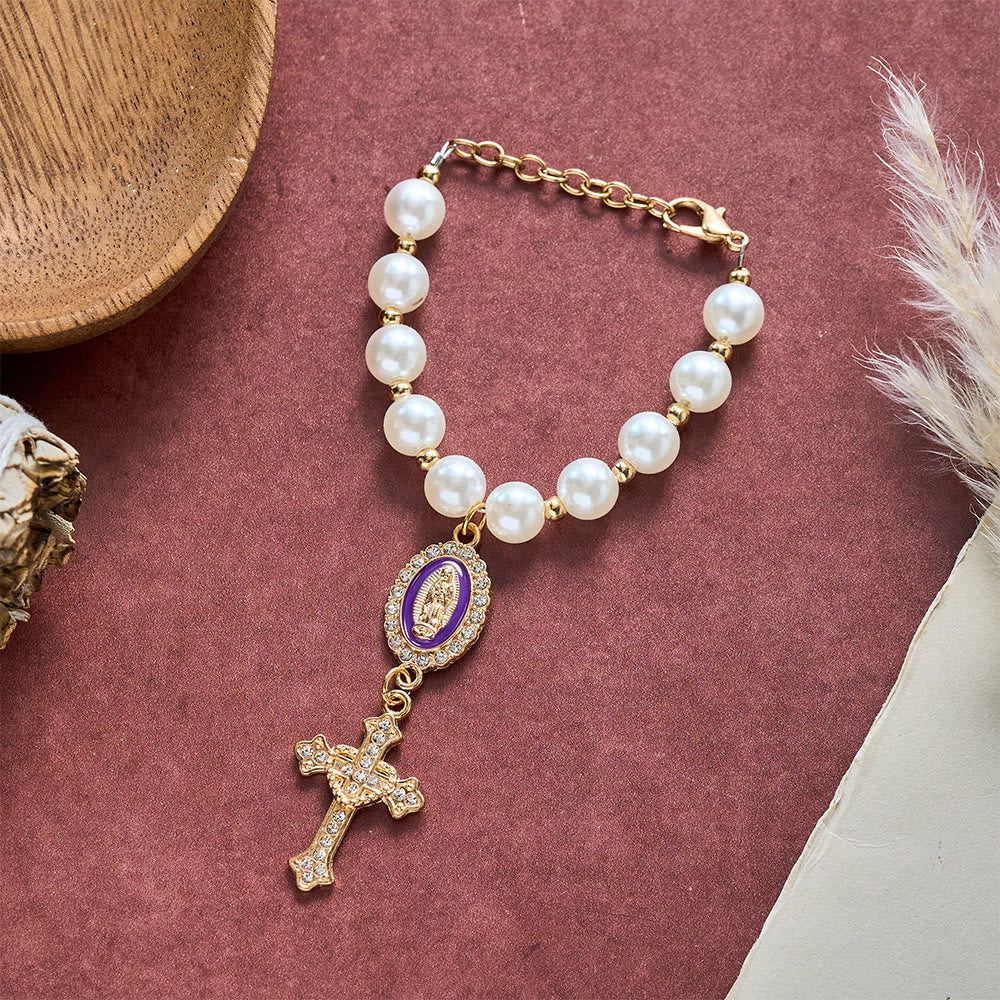 SolaceBeads Cream White Car Rosary &amp; Sacred Heart Cross: Blessed by Guadalupe quiet traveling grace - image 31