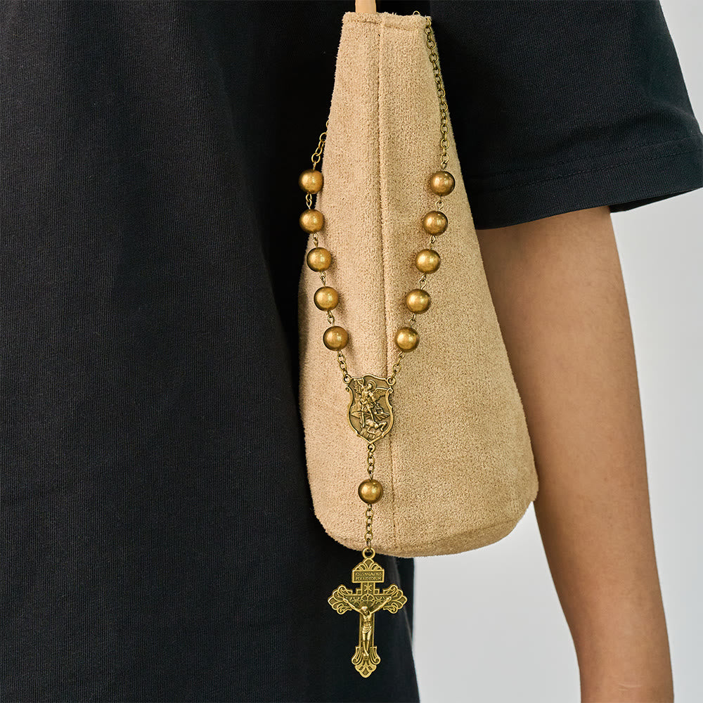 SolaceBeads Car &amp; Bag Rosary, Bronze Beads, St.Michael Medal: Guardian Travel Blessing - image 1
