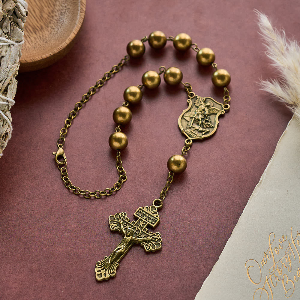 SolaceBeads Car &amp; Bag Rosary, Bronze Beads, St.Michael Medal: Guardian Travel Blessing - image 2