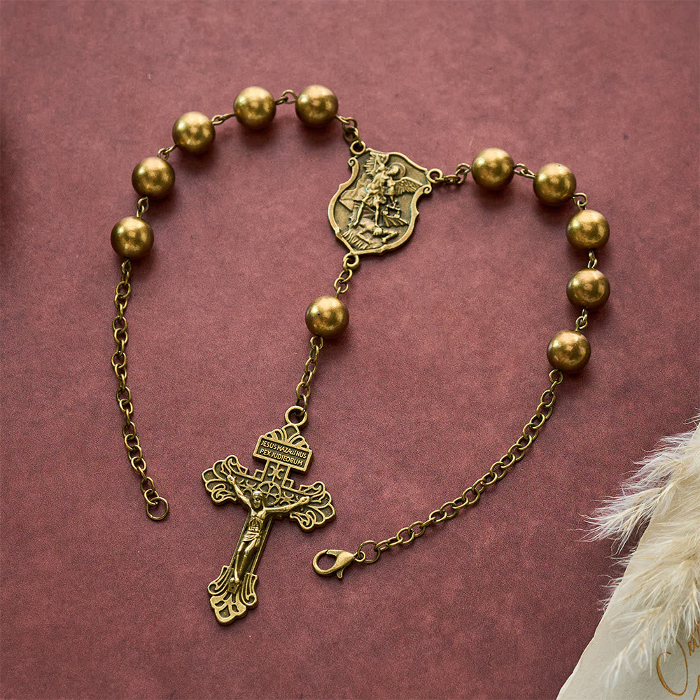 SolaceBeads Car &amp; Bag Rosary, Bronze Beads, St.Michael Medal: Guardian Travel Blessing - Antique Bronze - image 0